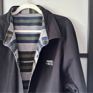 [XXL] Crooks & Castles Men's Reversible Striped Shirt Jacket Black & Blue, Grey